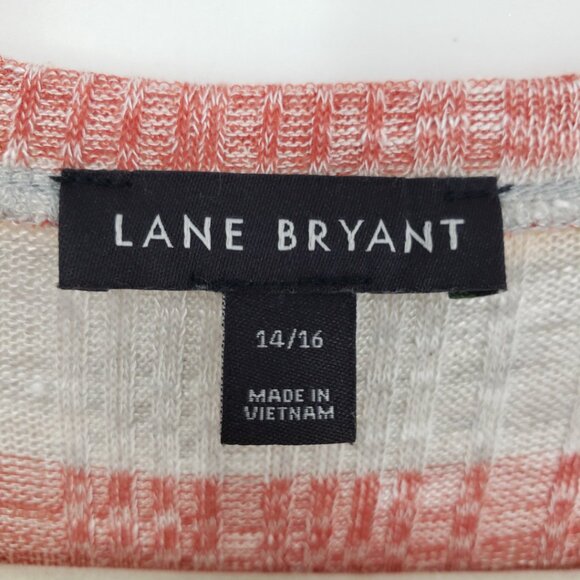 Lane‎ Bryant Striped Ribbed Knit Top 14 16 V Neck Ruched Long Sleeves Red Gray - Picture 3 of 7